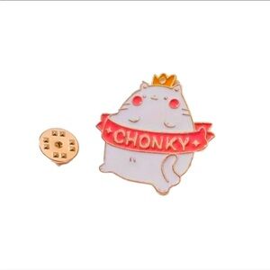 Enamel Pin - Kawaii White Cat Chonky Chunky Kitty 1.25”